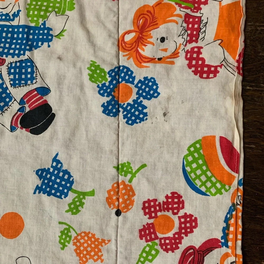 Vintage Handmade Raggedy Ann and Andy Toddler Small Throw thick Blanket 48.5x 29
